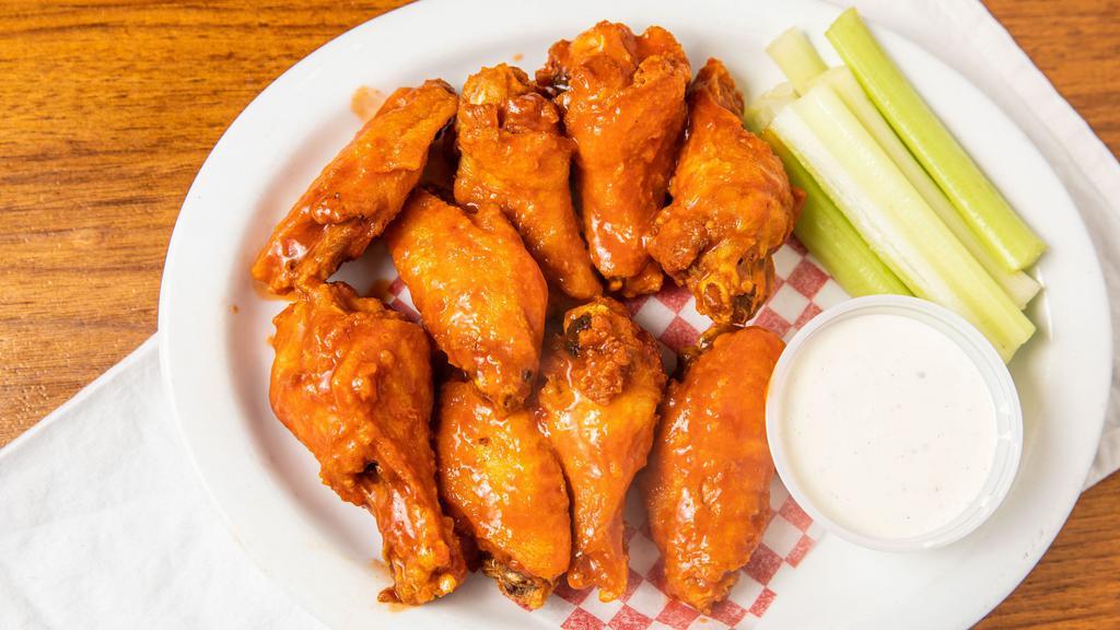Chicken Wings · Thai chili, BBQ or hot buffalo sauce celery sticks and ranch dressing.