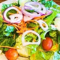 Small House Salad · Butter and romaine lettuce with croutons, tomatoes, red onions, cucumbers and carrots served...