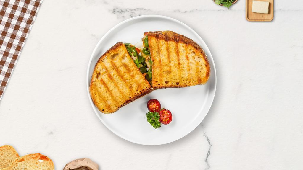 Prime Time Pesto Panini · Cracked pepper turkey, pesto, lettuce, and tomato on ciabatta bread.