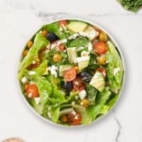 Power Up Green Salad · Mixed greens, onion, avocado, cucumber, and olives tossed with choice of dressing.