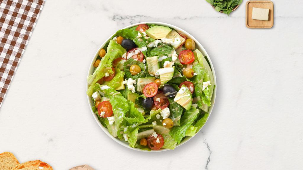 Power Up Green Salad · Mixed greens, onion, avocado, cucumber, and olives tossed with choice of dressing.