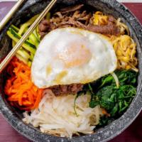 1. BiBimBap · mixed vegetables with rice, egg and choice of protein