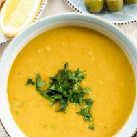 Lentil Soup (VEG) · Vegan, gluten free. Yellow lentil, coconut milk, curry leaf, mustard seed.