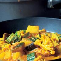 Mix Vegetarian Curry · Vegan, gluten free. Seasonal mixed vegetable sautéed with curry leaf, mustard seed spices an...