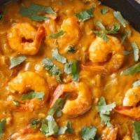 Shrimp Curry With Coco · Gluten free. Shrimp cooked in tomato, mustard seeds, garlic, curry leaf, coconut milk, and s...