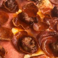 All Meat Pizza · Canadian Bacon, Salami, Pepperoni, Italian Sausage and Ground Beef.