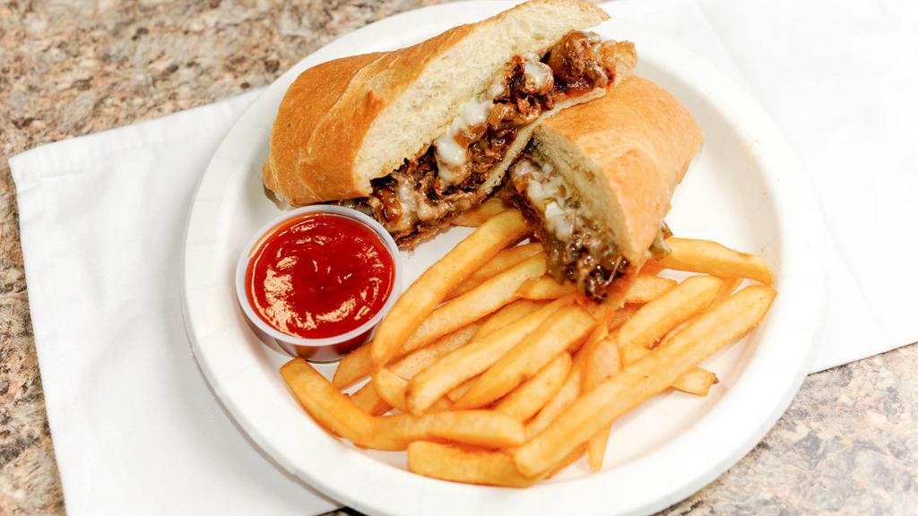 Steak Philly · Thinly slice steak, mayo, bell peppers, onions, top with melted jack cheese.