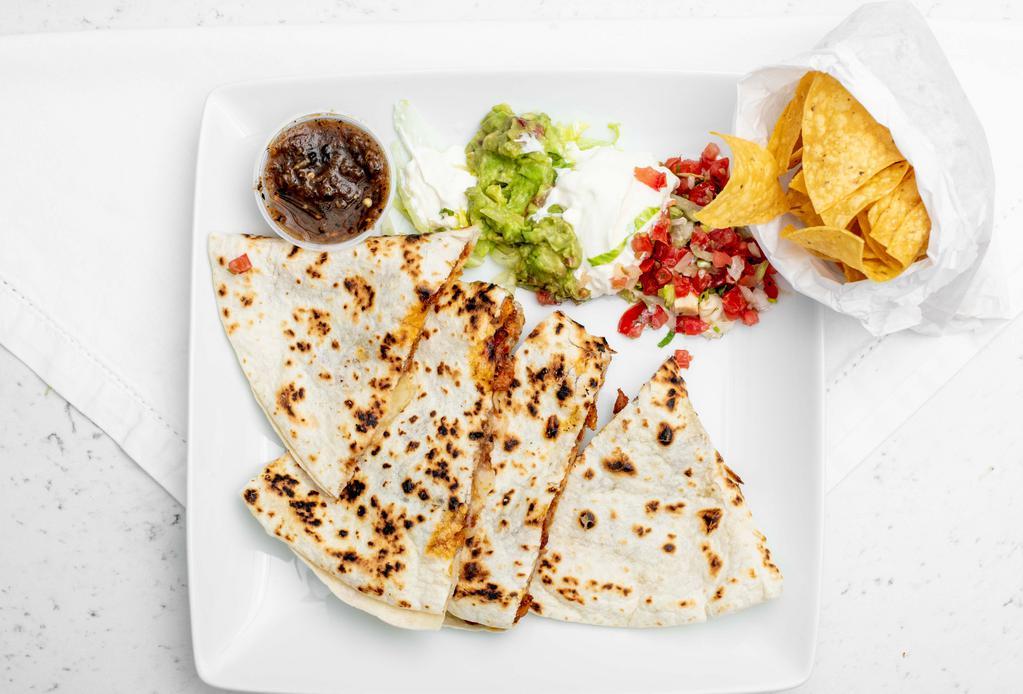Super Quesadilla · Flour tortilla with melted cheese and our set up of lettuce, guacamole, sour cream and pico de gallo.