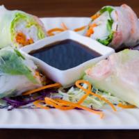 Fresh Spring Roll · rice paper roll stuffed with rice noodles, bean sprouts, carrots, and mint leaves