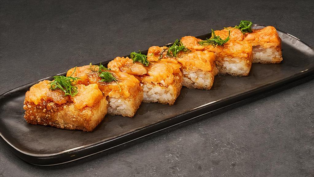 Bamboo Crispy Rice Spicy Albacore · Crispy rice, spicy MSC-certified albacore, jalapeno, cilantro, finished with spicy aioli. 6 pcs.