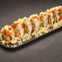 Friday the 13th · Spicy salmon, cucumber, and avocado, topped with MSC-certified albacore, tempura flakes, spi...