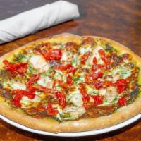 Pizza al Pesto con Pollo · pesto, sundried tomato, chicken breast