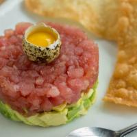 Tuna Tartare · Avocado, quail egg, crispy wonton.
