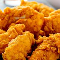 Chicken Tenders · Five pieces of large crispy white meat fried chicken tenders.