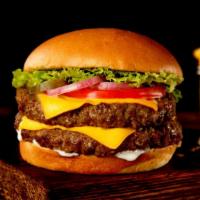 Double Cheese Burger · Mouthwatering juicy double cheeseburger with two 1/3 pound beef patties, mild cheddar cheese...