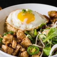 Rice (Bowl) · Gluten-free. Served with sunny side up egg, greens, bean sprouts salad, cucumber, green onio...