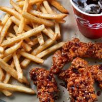 Drunken Chicken Fingers Combo · 4 Crispy Chicken Fingers tossed in Cajun seasoning and finished with a Whiskey Glaze sauce, ...