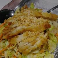 10. Chicken Salad · Shredded chicken tossed with greens, sesame seeds and imported spices.