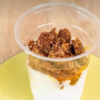 YOGURT & GRANOLA · greek yogurt, strawberry marmalade, fermented honey, bee pollen, granola bark (contains almo...