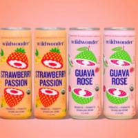 WILDWONDER  SPARKLING DRINK · prebiotic + probiotic sparkling drink -- tropical pink guava meets fresh brewed rose petals ...