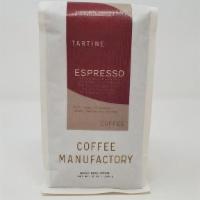 TARTINE ESPRESSO · 12oz bag; rich notes of caramel, cacao, cashew, and nutmeg. sustainably roasted using cloudr...