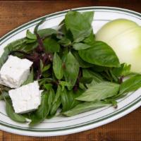 7. Sabzi - سبزی · Fresh organic herbs, grown in the Los Altos Hills, mixed with feta cheese