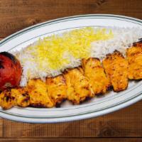 21. Chicken Breast -  پرس جوجه کباب سینه · Skewer of tender pieces of chicken breast marinated in special sauce