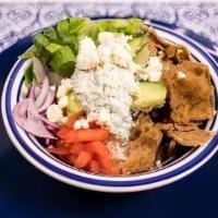 Beef & Lamb Gyro Bowl · Marinated beef/lamb gyro meat served with rice, lettuce, cucumbers, tomatoes, onions, feta a...