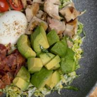 COBB SALAD · Little gem, grilled chicken, 6-minute egg, bacon, blue cheese, grape tomato, avocado, ranch.