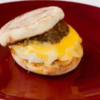 English Muffin Breakfast Sandwich · English muffin, egg, cheese and choice of meat. Choice of bacon, ham or sausage.