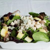 Chicken Cranberry Salad · Organic greens, chicken breast, cranraisins, candied pecans, red apple,and blue cheese.
with...