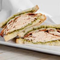 The Chicken Pesto · Golden classic chicken naturally smoked bacon and Provolone Picante cheese with pesto sauce.