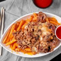 Andy's w/ Sweet Potato Fries · crispy fries with cheese and bulgogi on Top