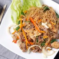 Japchae · stir-fried clear noodles with bulgogi and vegetables