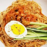 Kimchi Noodle · spicy cold noodles with kimchi, cucumber, and boiled egg