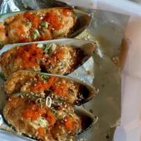 Baked Mussels (4) · Baked in spicy mayo.
