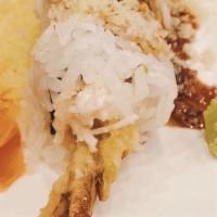 Crunchy · Ebi tempura and crab meat topped w/ tempura flakes.
