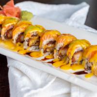 Yokoso Roll · Spicy tuna & shrimp tempura, topped w/ salmon, avocado, and mango sauce.