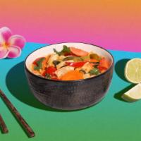 Red Curry · Gluten free, vegan friendly. Coconut cream, kaffir lime, sweet basil curry with your choice ...