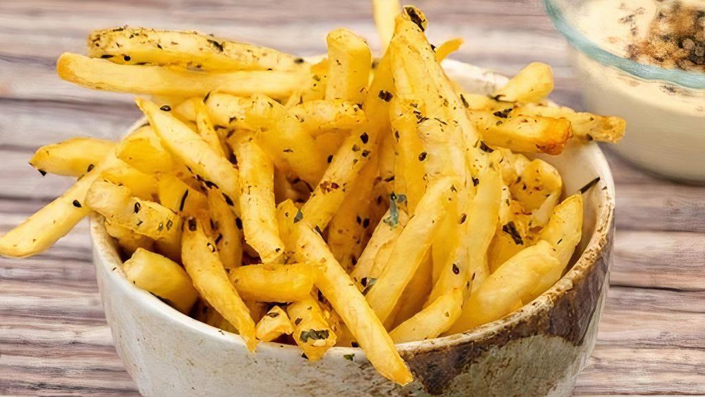 Furikake Fries · Crispy golden fries tossed with house made furikake and served with sesame mayonnaise dipping sauce.