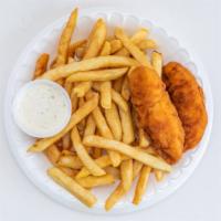 Chicken Tenders and Fries · Chicken tenders and fries with ranch and ketchup