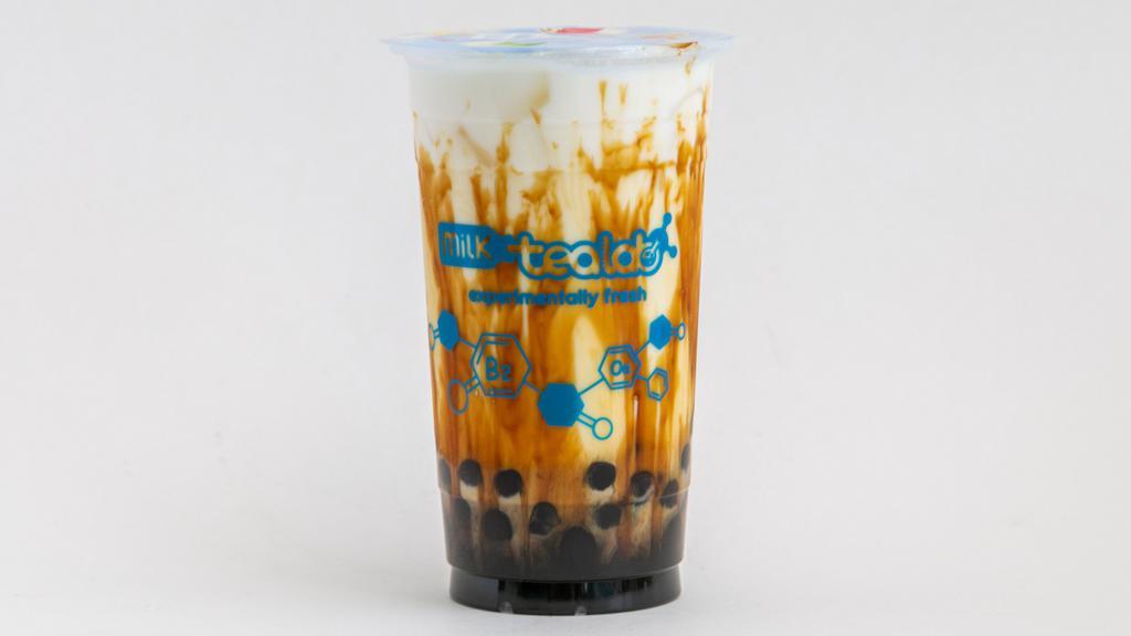 MilkTiger · Brown sugar non-cafferinated milk tea with boba pearls.