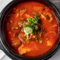 48. Soft Tofu Stew · Spicy soft tofu stew with beef and seafood.