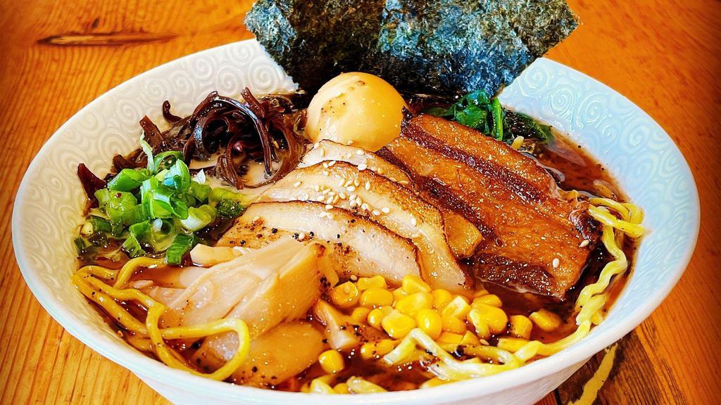 Black Garlic Tonkotsu DX(Pork) · This ramen provides a deluxe ramen experience with all it has to offer! It is loaded with 