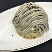 Black Sesame Mont Blanc · Both sesame paste and roasted sasame into sponge dough, which enables us to invent very fill...