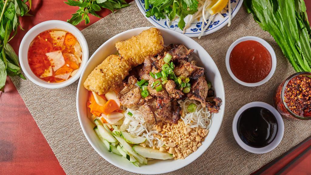 B3. Bun Thit Nuong Cha Gio · Grilled pork and fried egg roll with vermicelli.
