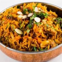 Vegetable Biryani · Vegetarian, vegan. Mixed vegetables with green and red bell peppers and basmati rice pilaf g...