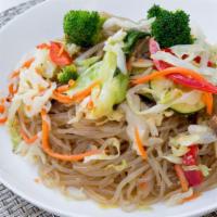 Japchae Noodle & Chicken · Stir-fried glass noodle with vegetables and chicken.