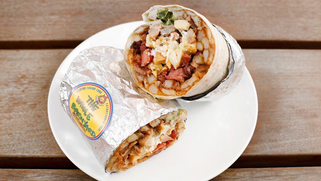 Whole Barnyard Burrito  - Exclusive Item! · CONCEPTUALIZED BY MR. JEREMY FISH 
 - French fries, shredded cheese, sour cream, guacamole, pico de gallo, tocino, pork, chicken, tofu and a fried egg