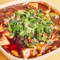 Mushroom Mapo Tofu (House Special) · organic shiitake, doubanjiang, fermented chili, Sichuan peppercorn, straight fire (vegan)